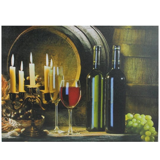 LED Flickering Candles & Wine Canvas Wall Art